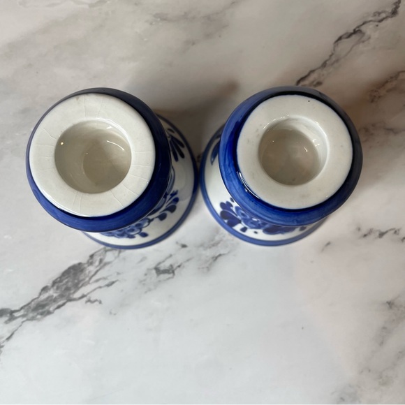 Elesva 455 Deft Holland Hand Painted Blue and White Floral Candle Holders - Picture 10 of 13
